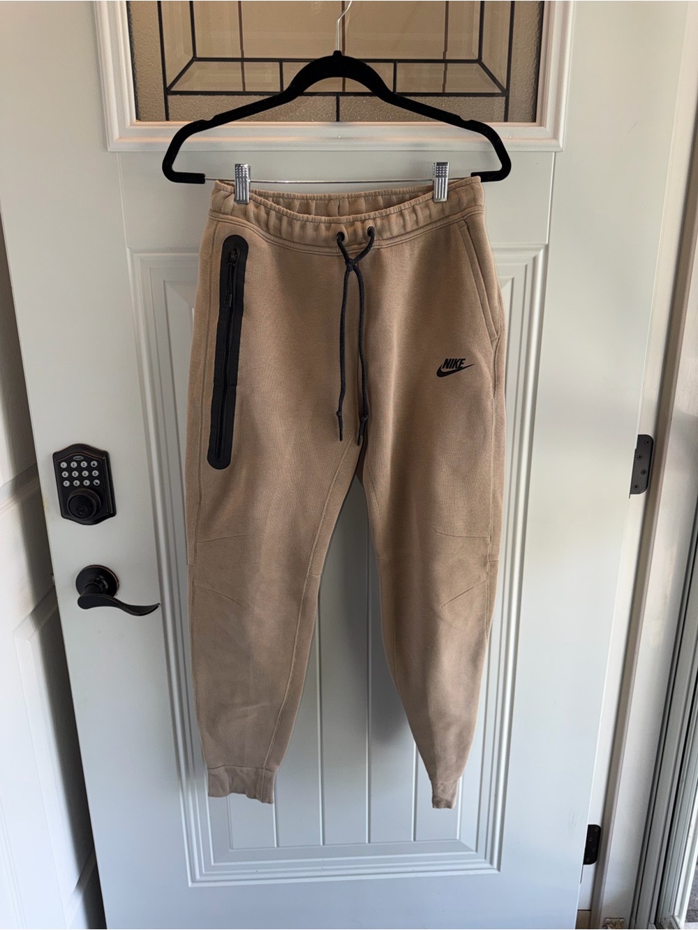 Nike Tan Sweatpants with Red Logo Patch - Picture 1 of 4